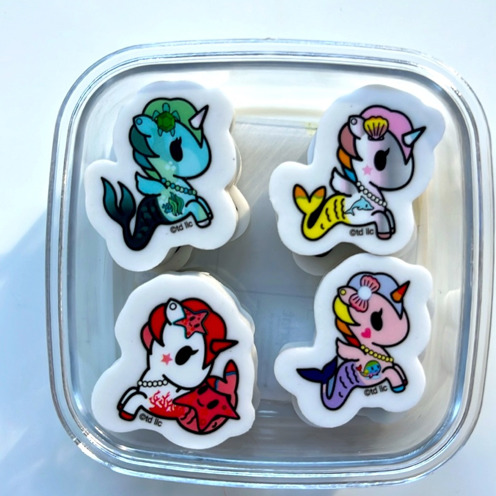 TOKIDOKI Mermicorn/ unicorn eraser set: 8 erasers w/ locking box!